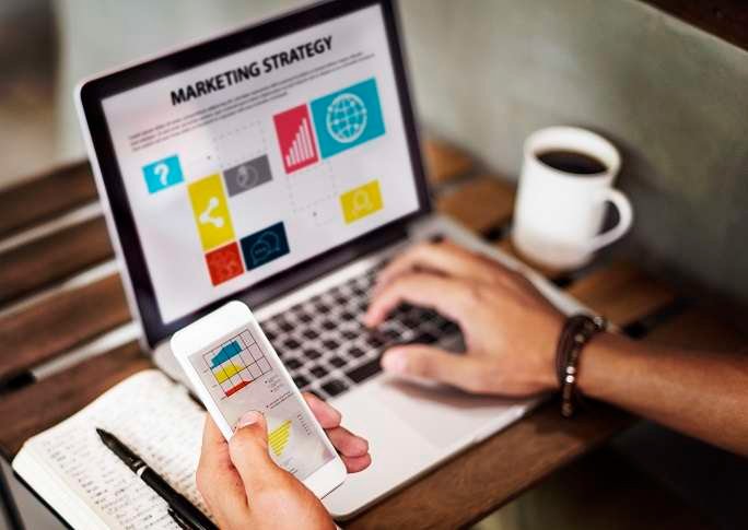 marketing strategy connting digital devices concept